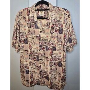 Houston Japan Aloha Hawaiian Shirt‎ Mens L Dia de los Muertos Rare
